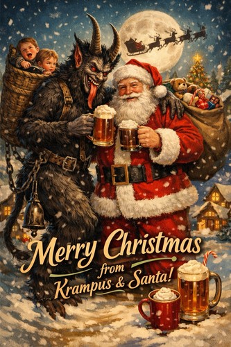 Cartolina krampus babbo natale - cartolina,